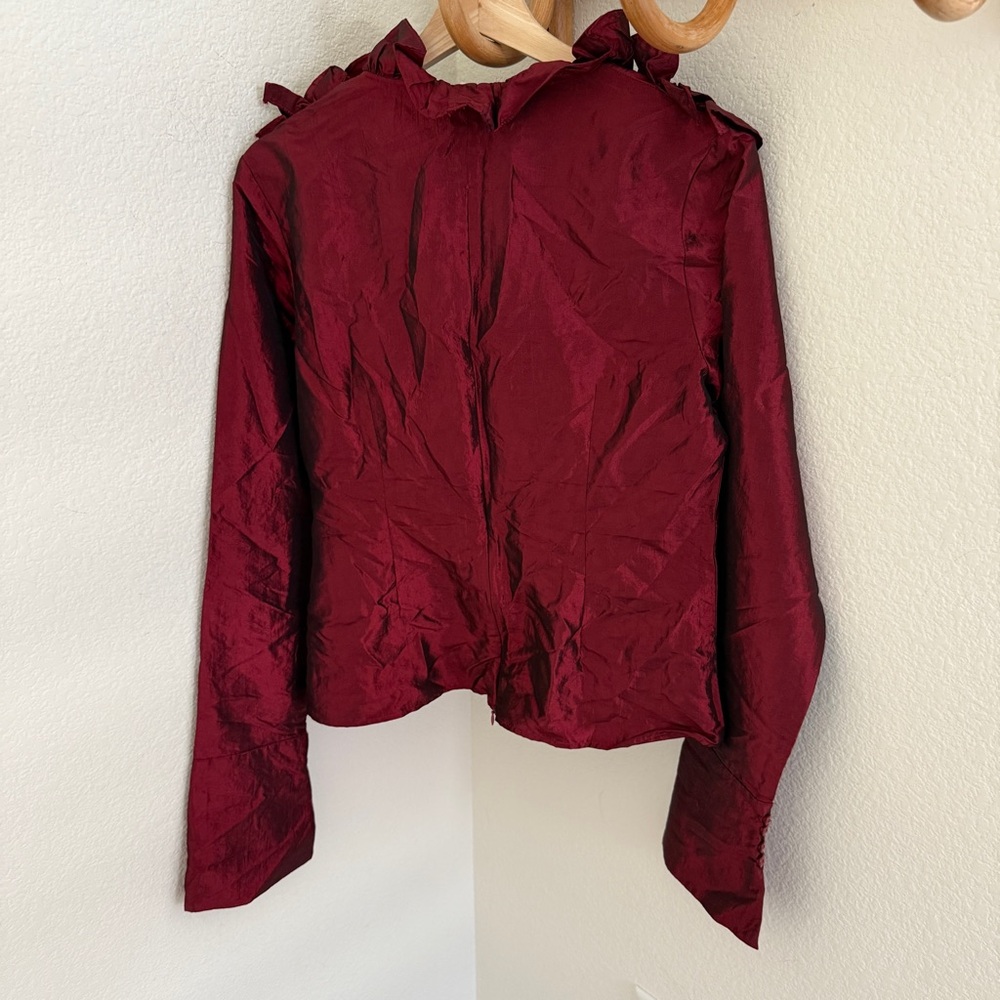 ALEXANDRA ROSATI burgundy red FRILLS RUFLES EMERALD long sleeve blouse size L - Picture 4 of 7